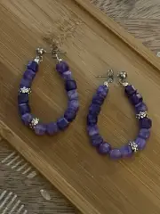 New Pretty Amethyst Cube Bead Hoop Earrings With Butterfly Clasp