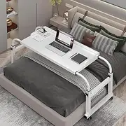 Over Bed Table with Wheels, Fully Adjustable in Height and Length, Mobile Laptop Cart Computer Table(White)