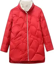 [Mkjuuior] Women's Patchwork Winter Down Jacket Warm Mid-Length Ultra-Light White Duck Down Jacket Down Jacket