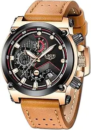 Mens Watches Waterproof Business Dress Analog Quartz Watch Men Luxury Brand LIGE Date Sport Brown Leather Clock