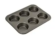 Muffin Pan 6 Cup Large Bakemaster 350x260mm Cupcake Baking Bake Non-Stick Tin