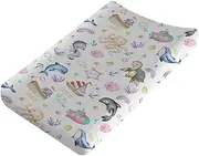 Cute Sea Animals Baby Changing Pad Cover for Baby Boy Girl 32''x16'' Whale Dolphin Turtle Sea Horse Corals Starfish Unisex Fitted Change Table Covers Mats Nautical Soft Cradle & Bassinet Sheets