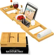 Bathtub Tray Caddy - Premium Bamboo Expandable Bath Tub Tray Table, Luxurious Wo