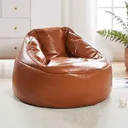 MARLOW Bean Bag Chairs Cover Without Filler, Large Lazy Sofa Cover, PU Leather Recliner Storage Bags Cover,Home Game Lounger for Kids Adults, Indoor Outdoor (Brown, 100 × 70 cm)
