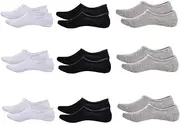 [TINEASUR] Men's No Show Socks 9 Pairs Black Crew Socks Deep Heel Silicone Grips for Loafers Sneakers
