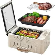 KAIGITE 3-in-1 Electric BBQ Grill, Smokeless 360° Auto Rotating Double Layer Grill with Removable Non-Stick Plate, Smokeless Indoor Grill for Home Camping Party Outdoor, Dishwasher Safe