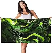 JHLMN Microfiber Sand Free Beach Towel Thin Quick Dry Super Absorbent Large Lightweight Towels Ultra Soft Bath Towels Abstract Green Snake Compact Gym Towel for Adult Travel Camping Gift