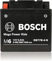 [Bosch] AGM Motorcycle Battery, Powersport Battery M6 RBT7B-4-N Mega Power Ride - 12V, 6.5 A/h Rate, 85 CCA, Lead-acid for Two-Wheeler Vehicles, Type B, Left (+) Right (-), 150 x 66 x 93 mm