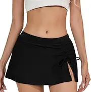 [KEOYA] Ausing Women's Swim Low Waisted Skirt Bottoms with Built-in Briefs Drawstring Side Split Skirts