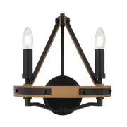 Isthmus Twin Light Ash Wood Farmhouse Wall Lamp