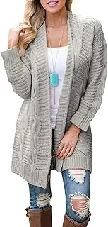 [MEROKEETY] Women's Long Sleeve Cable Knit Sweater Open Front Cardigan Loose Outerwear