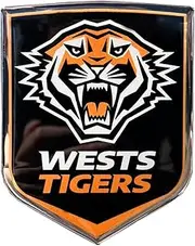 Fan Emblems Tigers Car Decal • Wests Tigers Clear Resin Coated Chrome Auto Sticker - Size: 97 x 76 x 2mm • Officially Licensed NRL Car Accessories