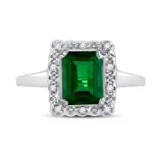 10kt White Gold Womens Emerald Lab-Created Emerald Solitaire Ring 1-4/5 Ctt