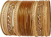 [Touchstone] 2 Dozen Bangle Collection Indian Bollywood Alloy Metal Textured Color Designer Jewelry Special Large Size Bangle Bracelets Set of 24 in Gold Tone for Women