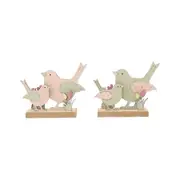 2x Willow & Silk Wooden 15cm Glam Bird Family Ornament/Table/Shelf Decor