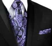 MEN'S PURPLE PAISLEY FORMAL TUXEDO VEST, TIE & HANKIE SET. WEDDING, FORMAL, PROM