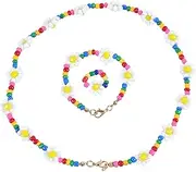 [WOFASHPURET] 3pcs Set Acrylic Bead Necklace Bracelet Ring Kids Jewelry Delicate Creative Design