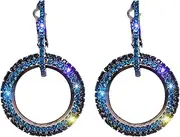 Earring Hoop,Nose Lip Rings,Stud Earrings,Boho Earrings for Women, Luxury Round Diamond Earrings Women Silver Gold Rosegold Glitter Jewellery Gifts (Color : Blue, Size : One Size)