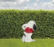 I Love you Heart Snoopy - Hand Painted Wooden Yard Art - Valentine's Day
