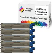 5 Pack Black Compatible Toner Cartridge for OKI 43459412 (2500 Pages) for OKI C3300 C3400