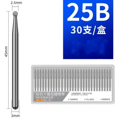 30pcs Diamond Grinding Carving Bits 2.5mm Spherical Head Mounted Point
