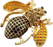 [Knighthood] Men's Black And Gold Bee With Honey Colour Enamel Swarovski Detailing Lapel Pin/Brooch (Gold) (KN-BEE-14)