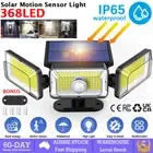 3-Head 368 LED Solar Motion Sensor Light Outdoor Garden Wall Security Flood Lamp