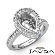 Pear Shape Semi Mount Diamond Engagement Halo Pre-Set Ring 14k White Gold1.05Ctw