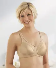 Glamorise ELEGANCE Bra 46D (MOLDED-CUPS) Wireless (PADDED-STRAPS) Lace NUDE NEW