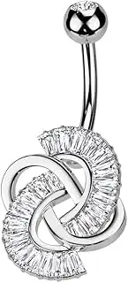 [beyoutifulthings] Belly Button Piercing Gold Silver Knot Zirconia Clear Navel Piercing Surgical Steel Banana Bell Bar Length 10 mm
