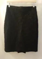 Ann Taylor Knitted Wool Pencil Skirt Women Sz 4 Black Lined Faux Slit Zip Up