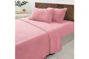 Luxor Blush Teddy Bear Fleece Fitted Flat Sheet + Pillowcase Set