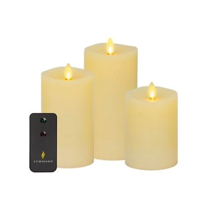 Luminara Realistic Artificial Moving Flame Pillar Candles - Set of 3 - Melted...