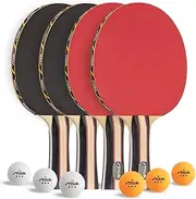 STIGA Performance 4 Player Ping Pong Paddle Set of 4 – Table Tennis Rackets, 6 – 3 Star Orange and White Balls