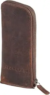 [TRAVALATE] Leather Utility Bag Pen Pencil Holder for School & Office– Zipper Stationary Utility Bag Pencil Kit for Boys, Girls, Kids, Men/Women or Job Workers, Dark Brown, Travel Accessories