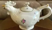 BRAND NEW GRACE'S TEAWARE ROOSTER TEAPOT FINE PORCELAIN WHITE WITH GOLD FLORAL