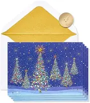 Papyrus Christmas Cards Boxed, Magical Row of Holiday Christmas Trees (14-Count)