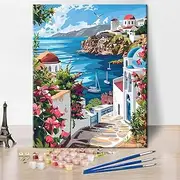 TUMOVO Paint by Numbers for Adults Beginner, Seaside Scenery with Red Flowers, 16x20 Inch Canvas, Acrylic Paint Kit, Not Foldable