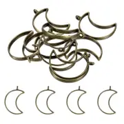 50Pcs Moon Shape Alloy Open Back Bezel Pendants Resin Frame Bronze