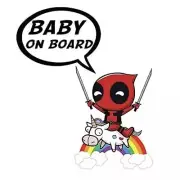 Deadpool Riding Unicorn Car Sticker Superhero Decal Baby On Board Kids Rainbow