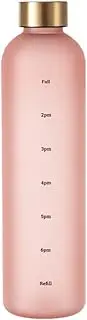 domoi 1L Water Bottle with Time Marker 32 OZ Motivational Reusable Fitness Sports Leakproof Frosted Plastic Bottle Pink