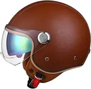 Open Face Motorcycle Hel-Met Jet Hel-Met Half Hel-Met Vintage Leather Crash Hel-Met 3/4 Scooter Hel-Met DOT Approved with Double Lens Hel-Met for Men's and Women's