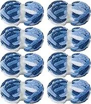 MABOZOO Tie Dye Chunky Yarn for Crocheting 8 Pack,Fluffy Jumbo Chenille Yarn,Soft Plush Yarn Bulky,Giant Thick Fuzzy Yarn for Hand Knitting or Arm Knitting,Blue Gradient(29 yds,8 oz Each Skein)