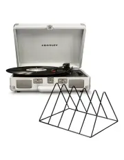 [Crosley] Cruiser Bluetooth Portable Turntable - White Sands + Gadhouse Vinyl Rack Bundle in Black