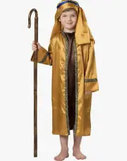 Shepherd Costume with Robe Coat Headpiece & Crook, Brown - Medium