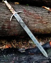 Handmade Damascus Steel Double Edge Viking battle ready & Leather Sheath