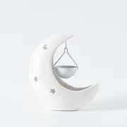 [TOMANOON] Moon Shape Ceramic Essential Oil Burner with Hanging Pot, Wax Melt Warmer & Tealight Holder – Perfect for Aromatherapy, Home Decor, Bedroom, Christmas & Housewarming Gifts (White)