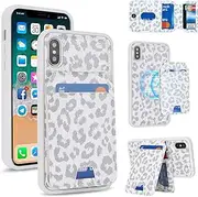 FROLAN for iPhone X/XS MagSafe Case Wireless Charging with Wallet Detachable Card Holder Premium PU Leather Magnetic Stand Kickstand Protective Phone Cover for iPhone X/XS 5.8" White Leopard