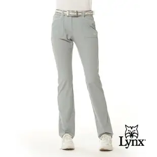 【Lynx Golf】女款彈性舒適幻彩配布設計脇邊出芽繩造型L型口袋窄管長褲(二色)