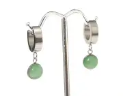 Green Jade Huggie Earrings with Dangle Surgical Steel for Sensitive Ears